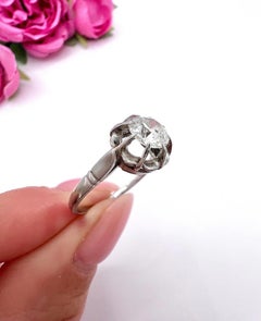 Antique Platinum French Stamped, 0.75 Carat Single Stone Diamond Engagement Ring