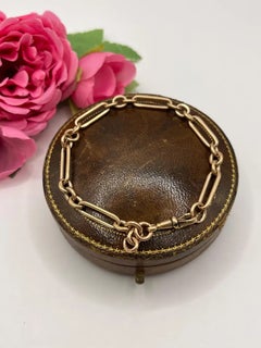 Pulsera victoriana de eslabones tipo trombón en oro rosa de 9 quilates con cierre giratorio, 8 pulgadas
