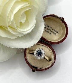 Vintage 18ct Gold, Sapphire Diamond Round Cluster Ring, Hallmark Birmingham 1986