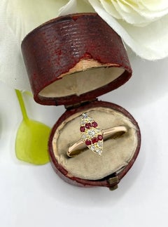 Antique 18ct Gold Stamped Art Deco Ruby Diamond Marquise Ring