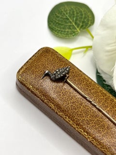 Antique 15ct Gold & Silver, Victorian Rose Diamond Duck Stick Pin, Circa 1890