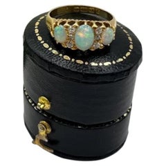Antique 18ct Yellow Gold, Edwardian Carved Opal and Diamond Ring Hallmarked 1905