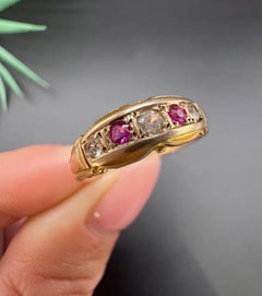 Antique 15ct Gold, Edwardian Ruby & Diamond Five Stone Ring