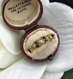 Antique 15ct Yellow Gold, Victorian Almandine Garnet & Pearl Ring, Circa 1860
