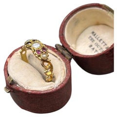Antique 15ct Yellow Gold, Victorian Almandine Garnet & Pearl Ring, Circa 1860