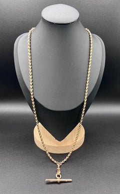 Antique 9ct Rose Gold Tulip Link T-bar Chain- Edwardian 24 1/2 Inch