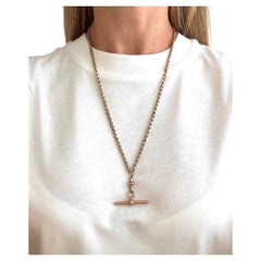 Antique 9ct Rose Gold Tulip Link T-bar Chain- Edwardian 24 1/2 Inch