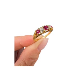 Antique 18ct Gold, Edwardian Ruby & Diamond Five Stone Ring, Birmingham 1910