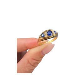 Antique 18ct Gold Sapphire & Diamond Boat Shaped Ring Birmingham Hallmarked 1910