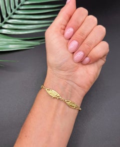 Antique 18ct Yellow Gold, Art Nouveau Fancy Link Floral Design Bracelet