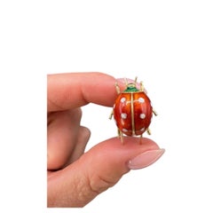 Vintage 18ct Gold, 1960s Red Enamel Ladybug Brooch