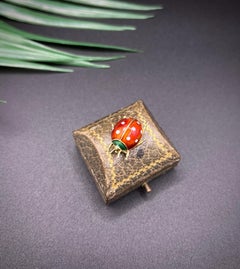 Vintage 18ct Gold, 1960s Red Enamel Ladybug Brooch