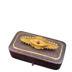 Antique 15ct Yellow Gold, Victorian Ruby & Diamond Brooch, Circa 1890