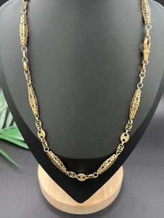 Chaîne antique en or 9 carats, de style victorien, à maillons en forme de lanterne ajourés, de 19 pouces
