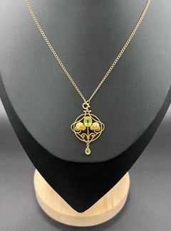 Antique 15ct Gold, Art Nouveau Floral Design Peridot Pendant, Murrle Bennette