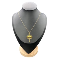 Antique 15ct Gold, Art Nouveau Floral Design Peridot Pendant, Murrle Bennette