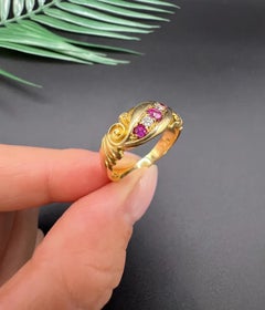 Antique 15ct Gold, Edwardian Ruby & Diamond Five Stone Ring, Chester 1905