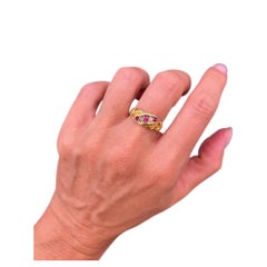 Antique 15ct Gold, Edwardian Ruby & Diamond Five Stone Ring, Chester 1905