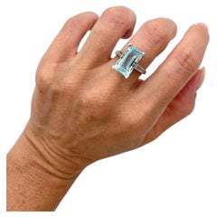 Vintage Platinum, 1940s Aquamarine & Baguette Diamond Cocktail Ring