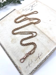 Antique 9ct Gold Long Belcher Chain - Edwardian Oval Link with Swivel Clasp