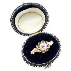 Antique 18ct Gold, 1920s Diamond Flower Crescent Moon Ring