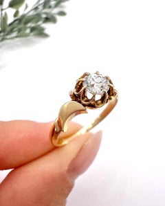 Antique 18ct Gold, 1920s Diamond Flower Crescent Moon Ring