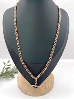 Antique 9ct Rose Gold Albert Chain: Edwardian Curb Link Necklace Birmingham 1910