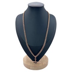 Antique 9ct Rose Gold Albert Chain: Edwardian Curb Link Necklace Birmingham 1910