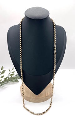 Antique 12ct Gold Belcher Chain: Edwardian Faceted Round Link Necklace