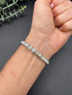 Antique French Platinum & 18ct White Gold, 6 Carat Natural Diamond Line Bracelet