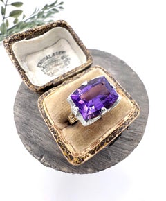 Antique 14ct Gold & Platinum, Art Deco Amethyst Ring
