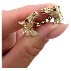 Gemelli vintage in oro giallo 9 carati a forma di testa di cavallo con occhi di rubino, Londra 1978