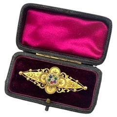 15ct Gold DEAREST Brooch, Diamond, Emerald, Amethyst, Ruby, Sapphire, Tourmaline