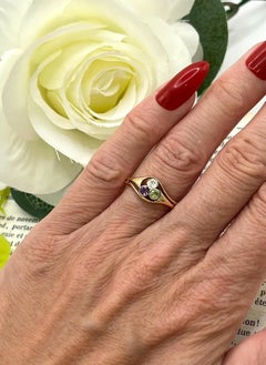 Anillo antiguo de sufragista de oro de 18 quilates, con amatista, diamantes y peridoto, de alrededor de 1910