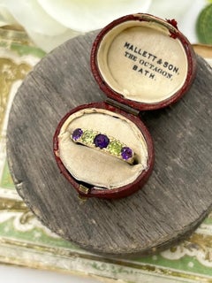9ct Yellow Gold Ring Set with Amethyst & Peridot Gemstones Hallmarked London