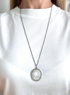 Antique Platinum, Edwardian Mother of Pearl and Diamond Madonna Cameo Pendant