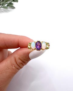 Antique 18ct Gold, Amethyst, Opal and Peridot Suffragette Ring