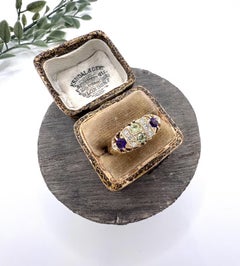 Antique 18ct Gold, Amethyst Diamond and Peridot Suffragette Ring Birmingham 1910