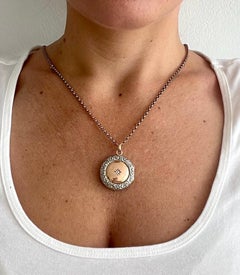 Antique 15ct Two Tone White & Rose Gold, Diamond Set Round Locket, Circa 1900