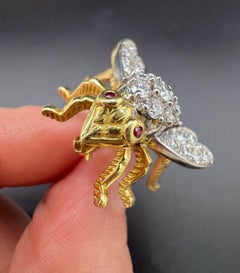 Vintage 18ct Gold, 1980s Ruby & Diamond Bumble Bee Brooch