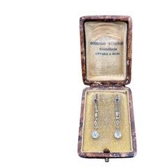 Antique 18ct Gold & Platinum, Edwardian Sapphire and Diamond Drop Earrings