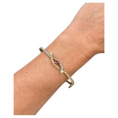 Antique 15ct Two Colour Gold, Edwardian Ruby & Pearl Rope Twist Bangle