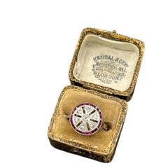 Anello antico in oro 18 carati, stile Art Déco, con rubini e diamanti