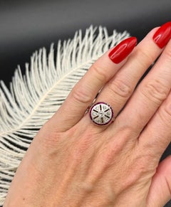Anello antico in oro 18 carati, stile Art Déco, con rubini e diamanti