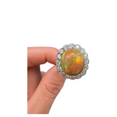 Antique 18ct Gold & Platinum, 1920s Black Opal and Diamond Cluster Ring