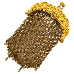 18k French Antique Gold mesh purse - Art Nouveau - Petite gold coin purse bag