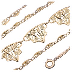 Antique 18K Yellow Gold Filigree Necklace, Art Nouveau, Circa 1905