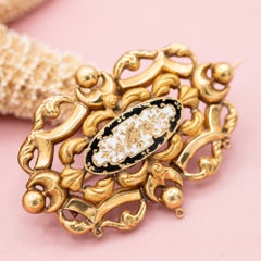 Antique French 18K Gold Floral Enamel Brooch, Napoleon III, Circa 1850