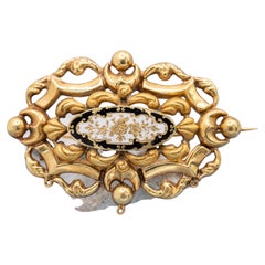Antique French 18K Gold Floral Enamel Brooch, Napoleon III, Circa 1850