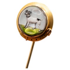 Victorian 18K Yellow Gold Essex Crystal Dog Brooch Pin, Circa 1890